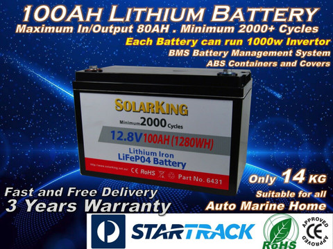 100AH Lithium LiFe PO4 SolarKing Battery - LB-100-12-80 - Free Delivery