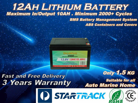 12V 12AH Solarking  Lithium Battery LB-12-12-10  2000+Cycles Lightweight 
