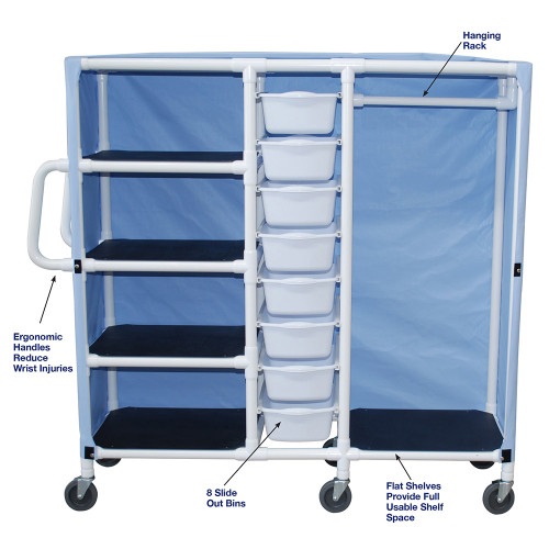 Combo Specialty Cart - 8 bins/4 shelves/1 hanging rack