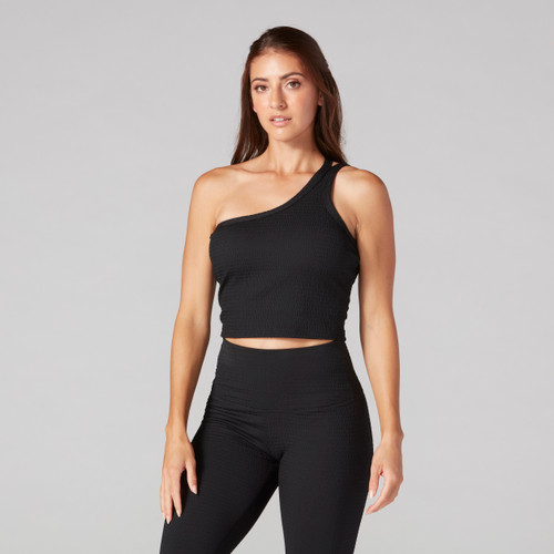 Seersucker One Shoulder Bra in Ebony