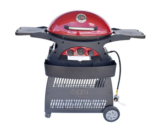 Ziggy By Ziegler & Brown Triple Grill LPG Classic On Cart (Chilli Red)