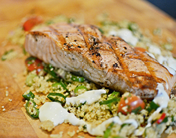 Grilled Salmon with Couscous & Yogurt Dressing - Ziegler and Brown
