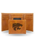 Laser Engraved K-State Wildcats Mens Trifold Wallet - Brown