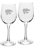 White K-State Wildcats Hand Etched Crystal Set of 2 12oz Wine Glass