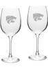 White K-State Wildcats Hand Etched Crystal Set of 2 16oz Wine Glass