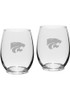 White K-State Wildcats Hand Etched Crystal Set of 2 15oz Stemless Wine Glass