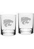 White K-State Wildcats Hand Etched Crystal Set of 2 14oz Double Old Fashioned Rock Glass