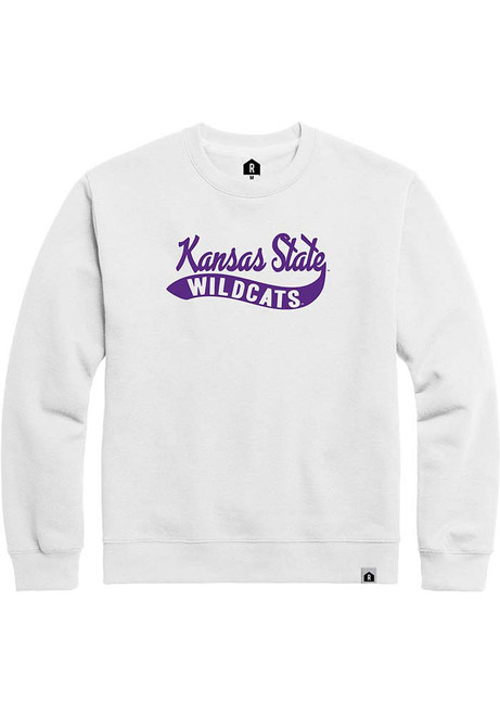 Mens White K-State Wildcats Tail Sweep Crew Sweatshirt