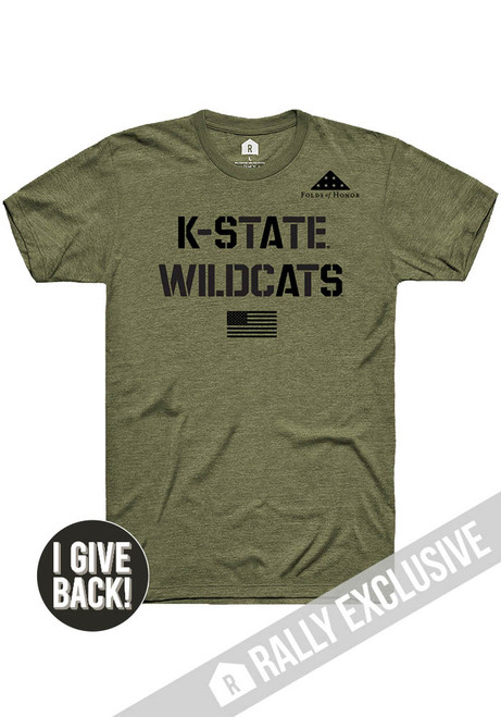 K-State Wildcats Olive Rally Folds of Honor Stencil Short Sleeve Fashion T Shirt