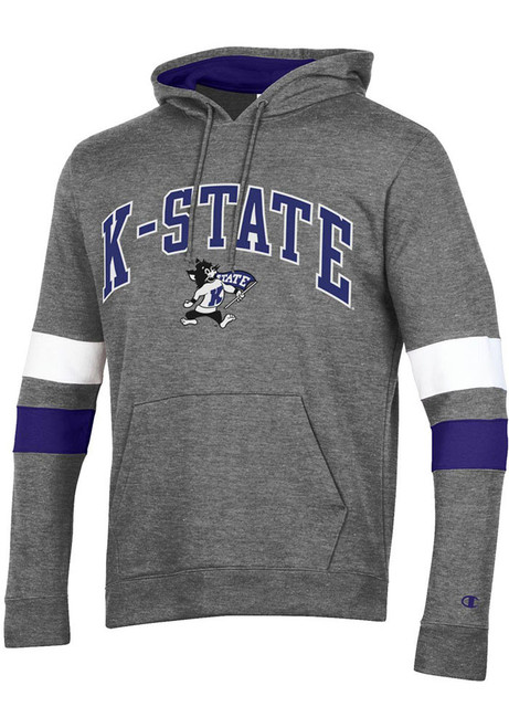 Mens K-State Wildcats Grey Champion Blocked Sleeve Hooded Sweatshirt