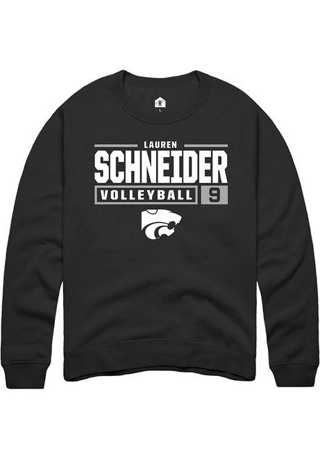 Lauren Schneider Rally Mens Black K-State Wildcats NIL Stacked Box Crew Sweatshirt