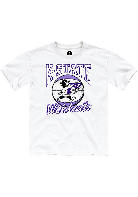 Youth K-State Wildcats White Rally Willie Basketball Short Sleeve T-Shirt