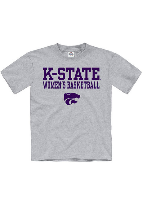 Youth Grey K-State Wildcats Wordmark Womens Basketball Tee Short Sleeve T-Shirt