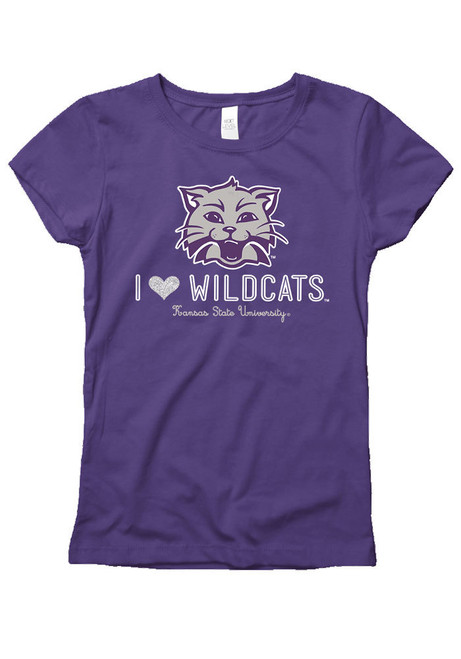 Girls Purple K-State Wildcats Heart Filled Short Sleeve T-Shirt
