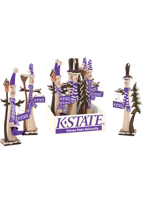 Purple K-State Wildcats Wooden Snowman Decor