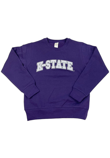 Youth Purple K-State Wildcats Arched Wordmark Long Sleeve Crew Sweatshirt