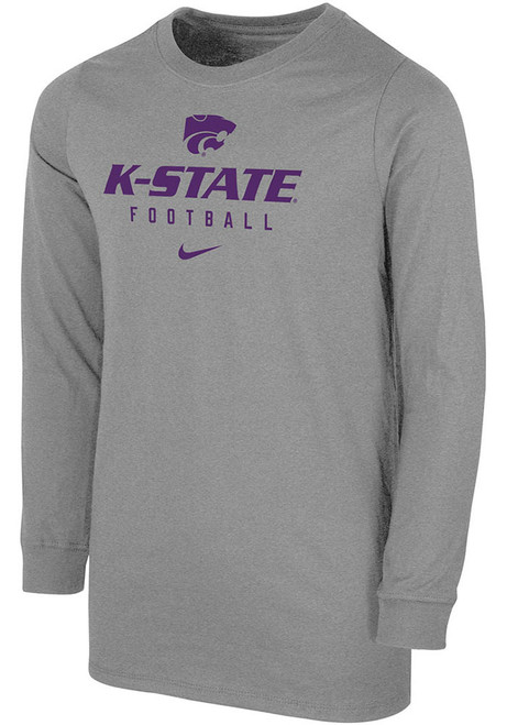 Youth K-State Wildcats Grey Nike Team Issue Football Long Sleeve T-Shirt