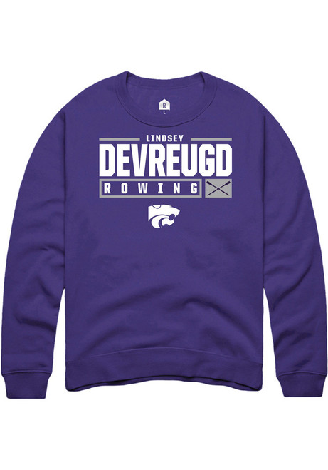 Lindsey DeVreugd Rally Mens Purple K-State Wildcats NIL Stacked Box Crew Sweatshirt