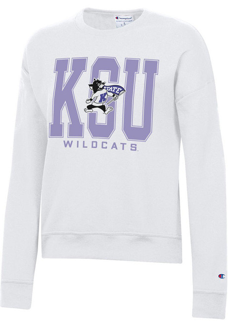 Womens K-State Wildcats White Champion Powerblend Wordmark Crew Sweatshirt