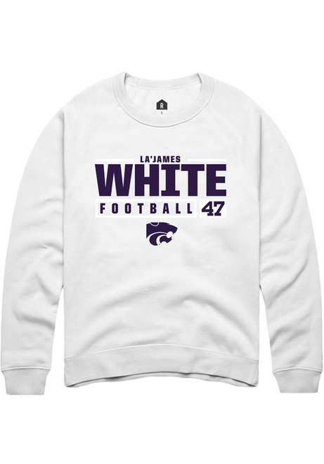 La’James White Rally Mens White K-State Wildcats NIL Stacked Box Crew Sweatshirt