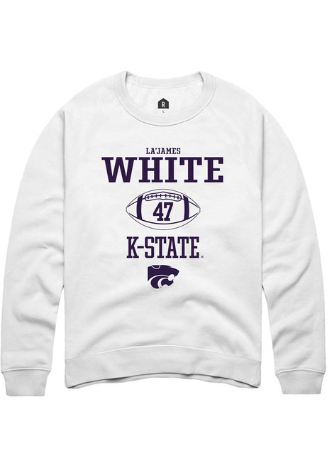 La’James White Rally Mens White K-State Wildcats NIL Sport Icon Crew Sweatshirt