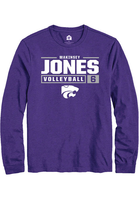 Makinsey Jones Rally Mens Purple K-State Wildcats NIL Stacked Box Tee