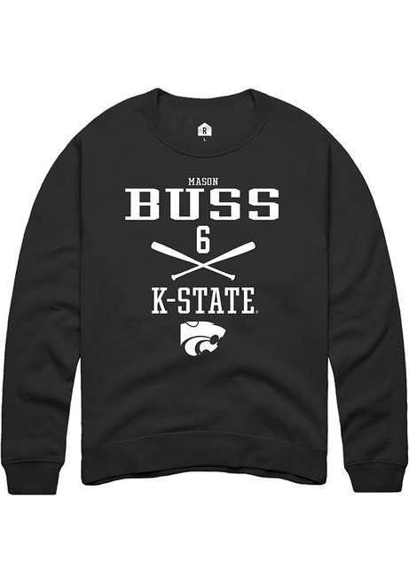 Mason Buss Rally Mens Black K-State Wildcats NIL Sport Icon Crew Sweatshirt