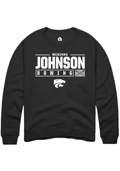 McKenna Johnson Rally Mens Black K-State Wildcats NIL Stacked Box Crew Sweatshirt