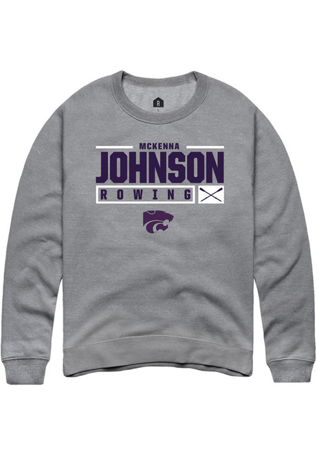 McKenna Johnson Rally Mens Graphite K-State Wildcats NIL Stacked Box Crew Sweatshirt