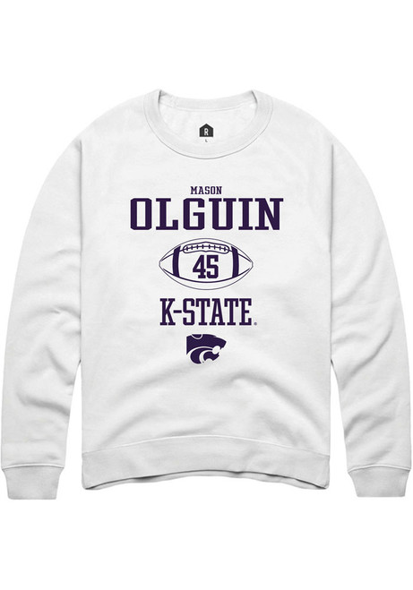 Mason Olguin Rally Mens White K-State Wildcats NIL Sport Icon Crew Sweatshirt