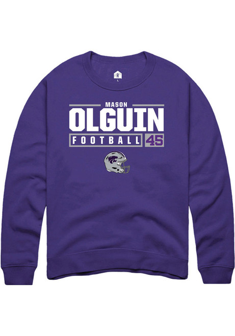 Mason Olguin Rally Mens Purple K-State Wildcats NIL Stacked Box Crew Sweatshirt