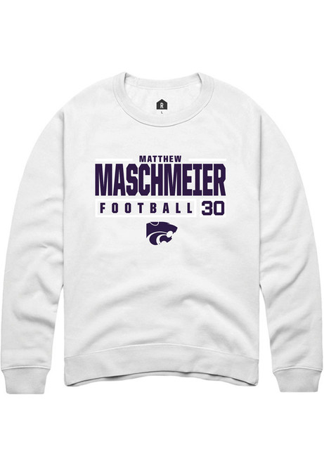 Matthew Maschmeier Rally Mens White K-State Wildcats NIL Stacked Box Crew Sweatshirt