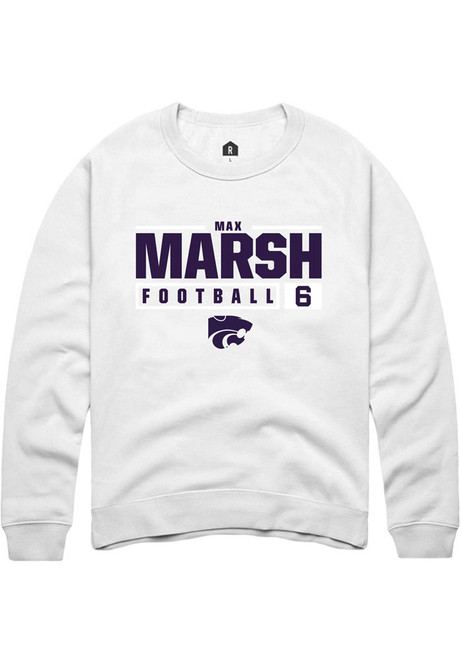 Max Marsh Rally Mens White K-State Wildcats NIL Stacked Box Crew Sweatshirt