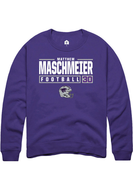 Matthew Maschmeier Rally Mens Purple K-State Wildcats NIL Stacked Box Crew Sweatshirt
