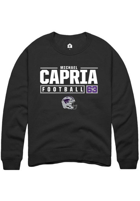 Michael Capria Rally Mens Black K-State Wildcats NIL Stacked Box Crew Sweatshirt