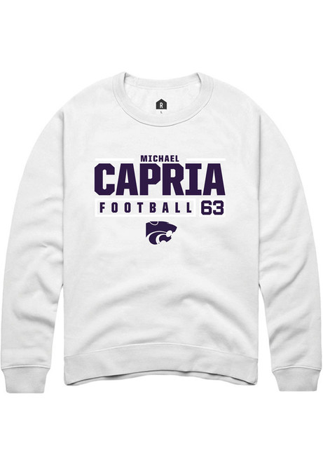 Michael Capria Rally Mens White K-State Wildcats NIL Stacked Box Crew Sweatshirt