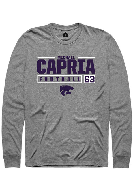 Michael Capria Rally Mens Graphite K-State Wildcats NIL Stacked Box Tee
