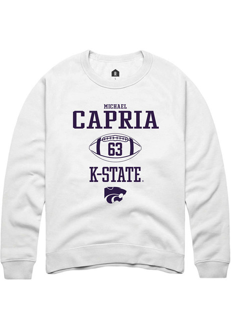 Michael Capria Rally Mens White K-State Wildcats NIL Sport Icon Crew Sweatshirt