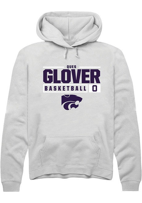 Ques Glover Rally Mens White K-State Wildcats NIL Stacked Box Hooded Sweatshirt