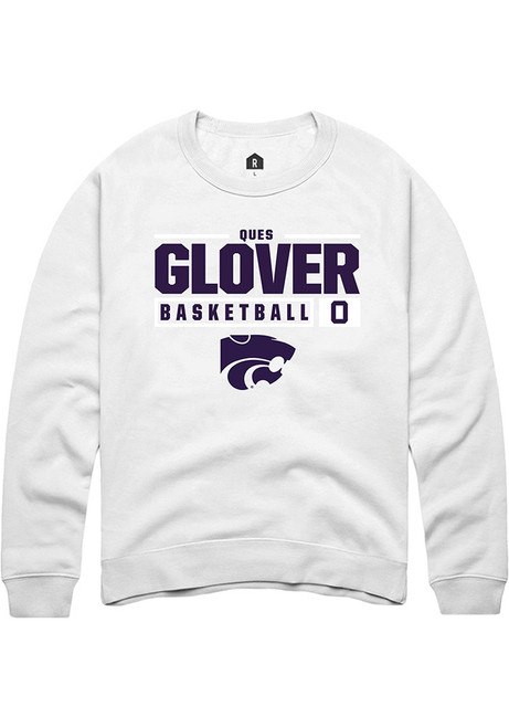 Ques Glover Rally Mens White K-State Wildcats NIL Stacked Box Crew Sweatshirt