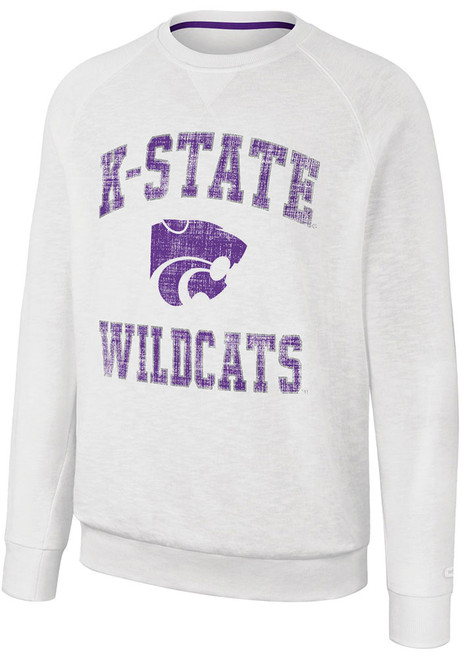 Mens K-State Wildcats White Colosseum Reggie Crew Sweatshirt