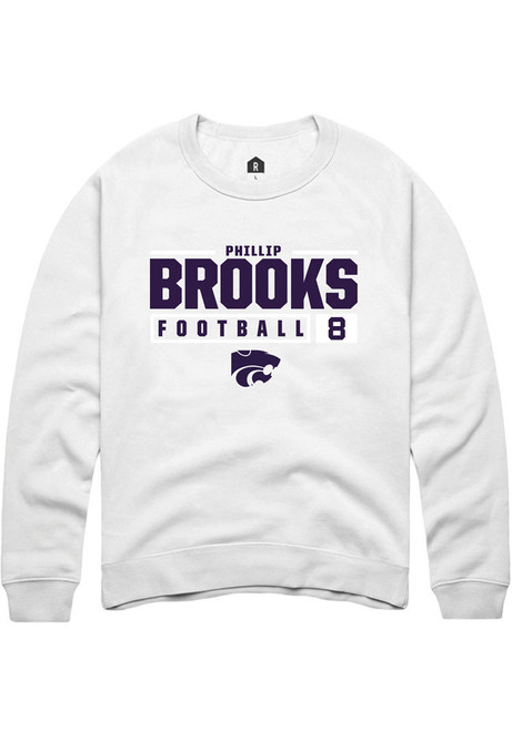 Phillip Brooks Rally Mens White K-State Wildcats NIL Stacked Box Crew Sweatshirt