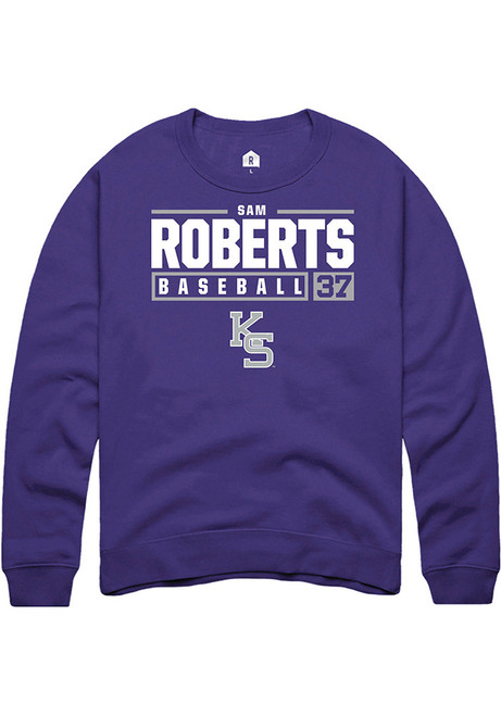 Sam Roberts Rally Mens Purple K-State Wildcats NIL Stacked Box Crew Sweatshirt