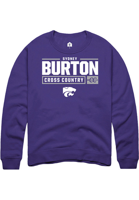 Sydney Burton Rally Mens Purple K-State Wildcats NIL Stacked Box Crew Sweatshirt