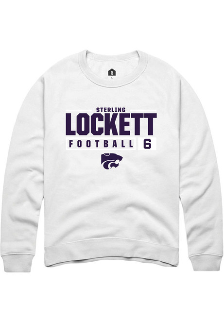 Sterling Lockett Rally Mens White K-State Wildcats NIL Stacked Box Crew Sweatshirt