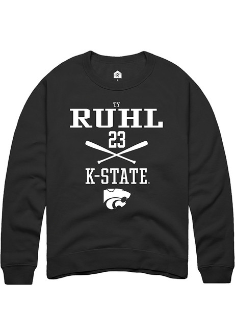 Ty Ruhl Rally Mens Black K-State Wildcats NIL Sport Icon Crew Sweatshirt