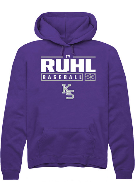 Ty Ruhl Rally Mens Purple K-State Wildcats NIL Stacked Box Hooded Sweatshirt