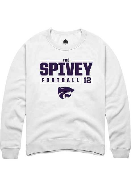 Tre Spivey Rally Mens White K-State Wildcats NIL Stacked Box Crew Sweatshirt