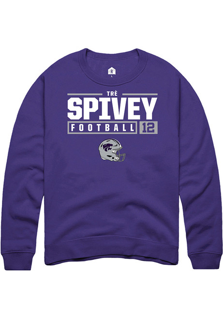 Tre Spivey Rally Mens Purple K-State Wildcats NIL Stacked Box Crew Sweatshirt