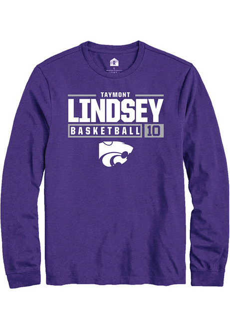 Taymont Lindsey Rally Mens Purple K-State Wildcats NIL Stacked Box Tee